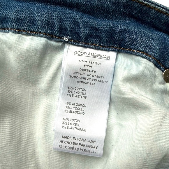 Good American Good Curve Straight Jeans Indigo Frayed Raw Hem Size 22 - Picture 7 of 7